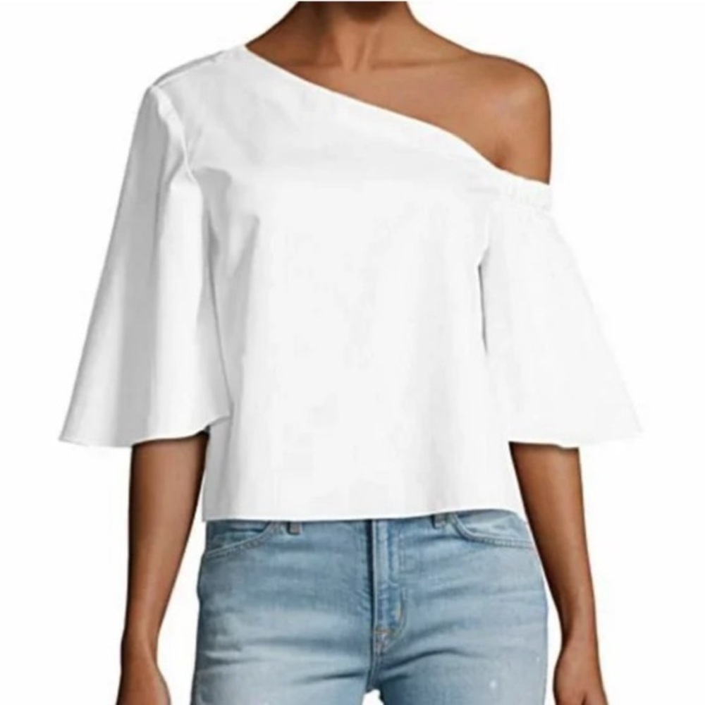 Tibi White poplin one shoulder top